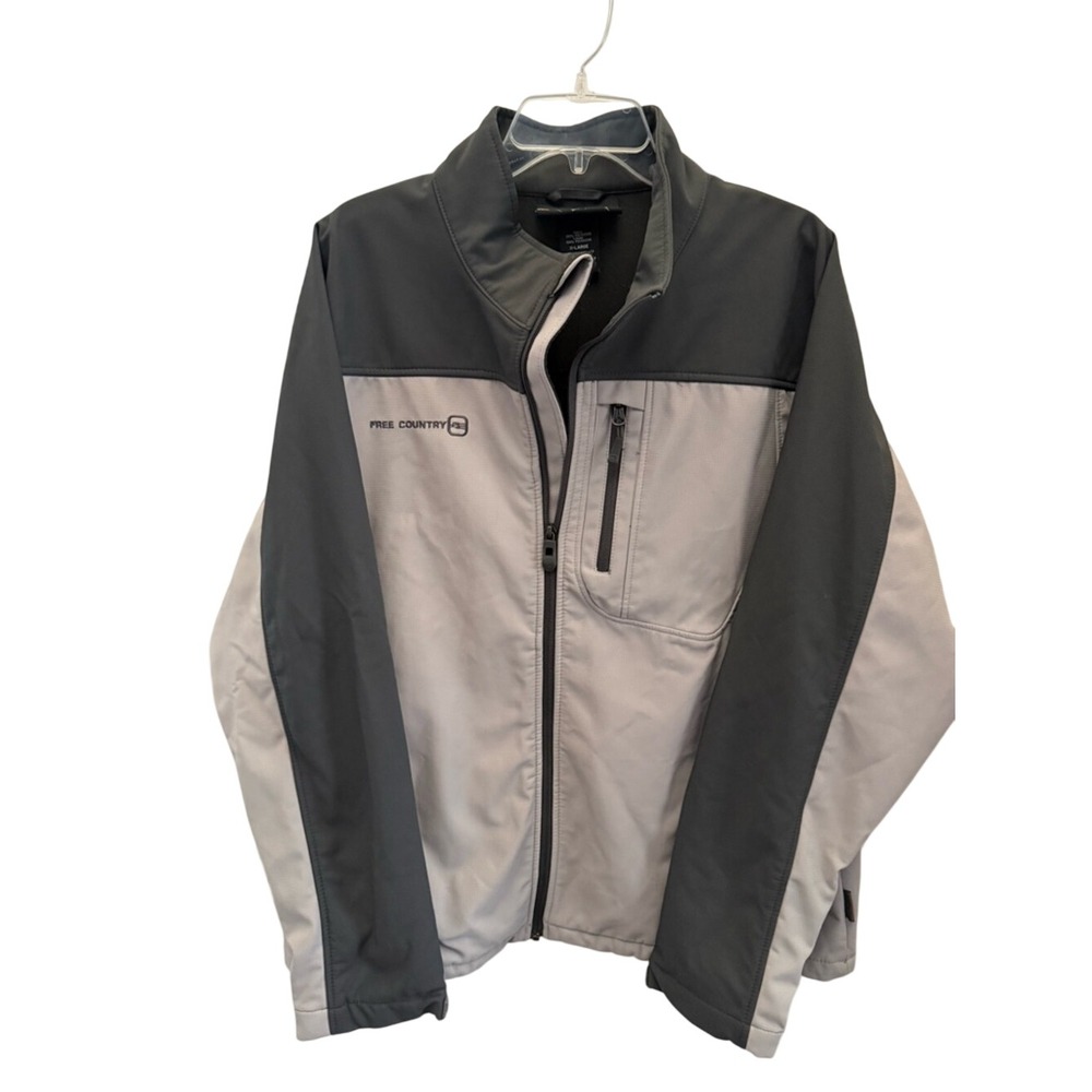 Free Country Mens Softshell Jacket Grey Black Full Zip Mock Neck XL RN82608